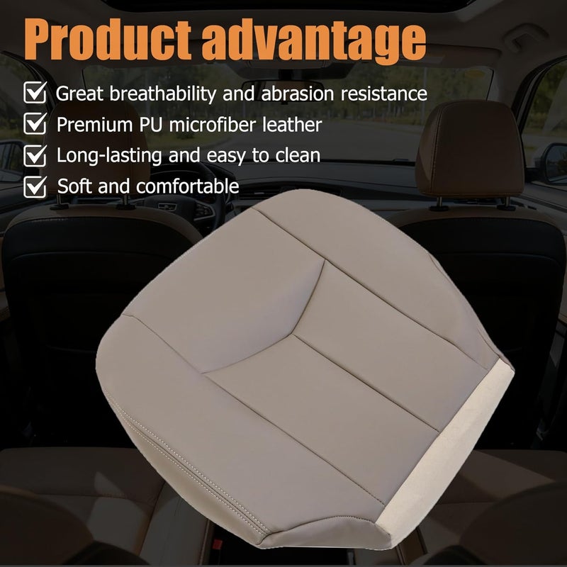AOUTTUOA Driver Bottom Replacement Leather Seat Cover TAN （#522 ） Compatible with Chevy Avalanche Silverado＆GMC Sierra 1500 2500 3500 HD 2003 2004 2005 2006 - Image 4